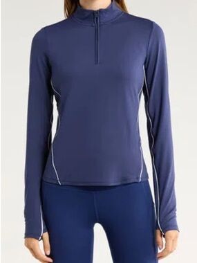 NWT Yogaliscious Lux Interlock Serve It Up Half Zip | Naval Academy/White | Sz M